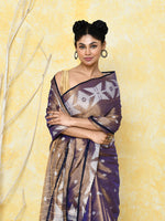 Thumbnail for Piyari Fashion Women's Gold Blue Dual Tone Organic Tissue Jamdani Saree With Blouse Piece