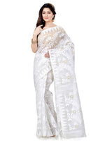 Thumbnail for Piyari Fashion Cotton Blend Handloom White Jamdani Saree