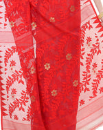 Thumbnail for Piyari Fashion Cotton Blend Handloom Red White Jamdani Saree