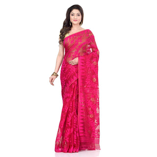 Piyari Fashion Cotton Blend Handloom Pink Jamdani Saree