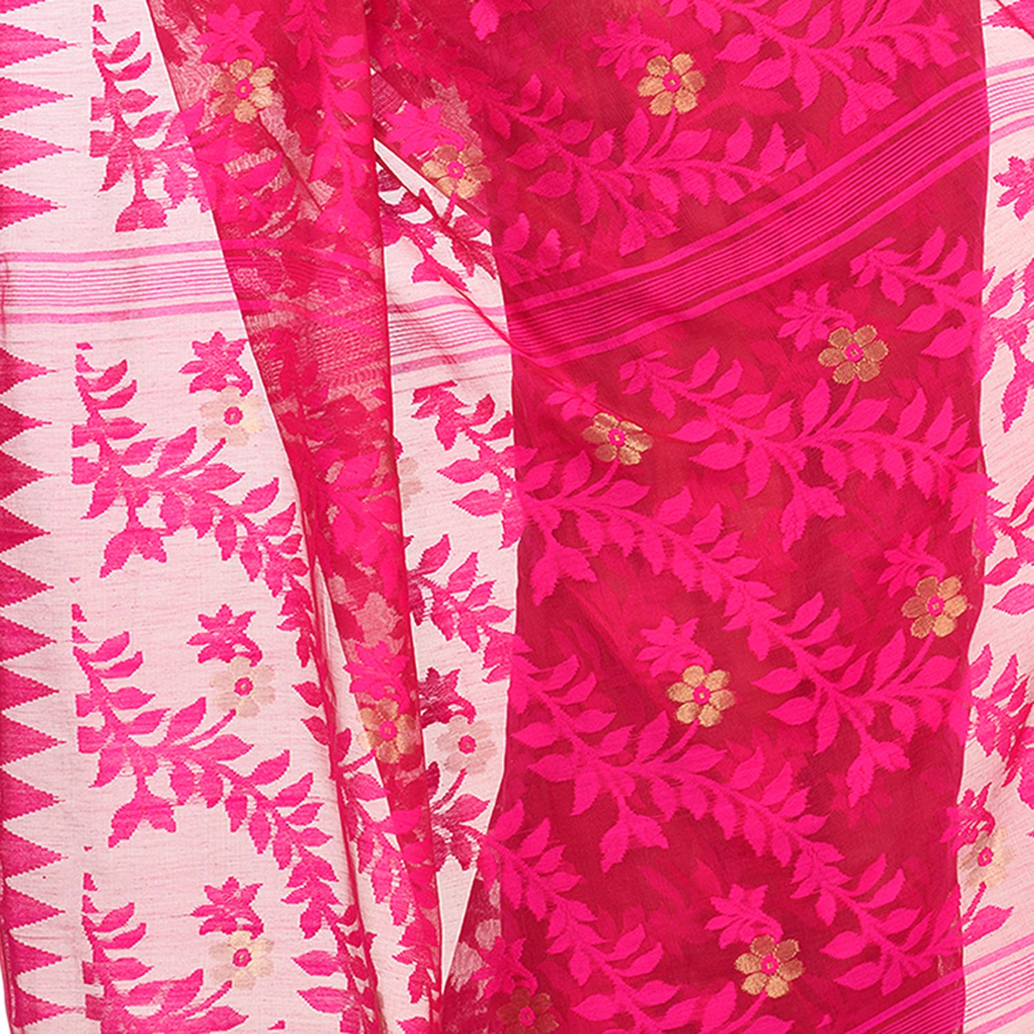 Piyari Fashion Cotton Blend Handloom Pink Jamdani Saree