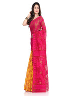 Thumbnail for Piyari Fashion Cotton Blend Handloom Yellow Pink Jamdani Saree