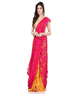 Thumbnail for Piyari Fashion Cotton Blend Handloom Yellow Pink Jamdani Saree