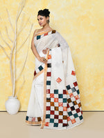 Thumbnail for Piyari Fashion Women's White Exclusive Applique Saree With Blouse Piece