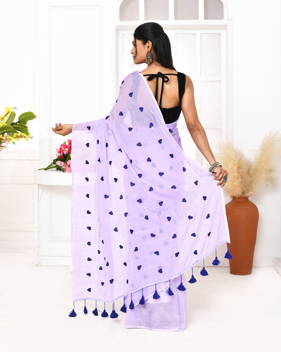 Piyari Fashion Women's Light Lavender Exclusive Embroidery Saree