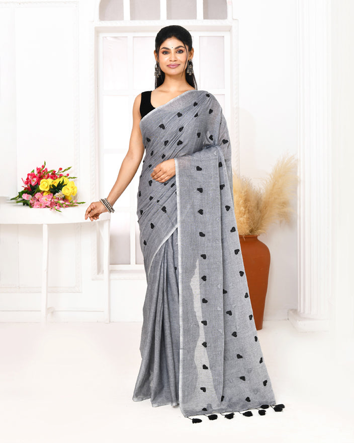 Piyari Fashion Women's Grey Exclusive Embroidery Saree