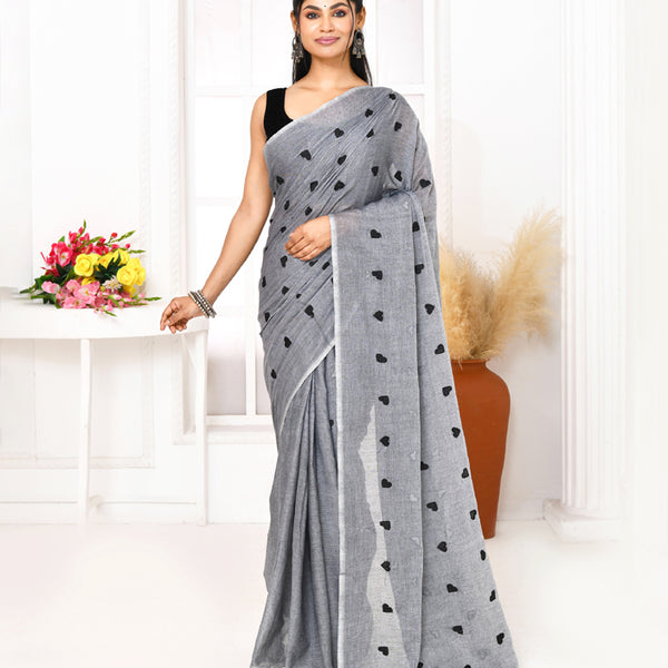 Piyari Fashion Women's Grey Exclusive Embroidery Saree