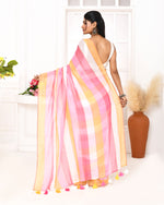 Thumbnail for Piyari Fashion Pink Striped Mulmul Cotton Saree With Tassels