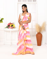 Thumbnail for Piyari Fashion Pink Striped Mulmul Cotton Saree With Tassels