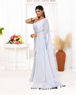 Thumbnail for Piyari Fashion Silver Blue Mulmul Cotton Saree With Tassels