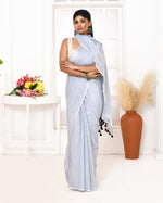 Thumbnail for Piyari Fashion Silver Blue Mulmul Cotton Saree With Tassels