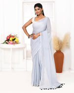 Thumbnail for Piyari Fashion Silver Blue Mulmul Cotton Saree With Tassels
