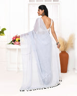 Thumbnail for Piyari Fashion Silver Blue Mulmul Cotton Saree With Tassels