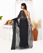 Thumbnail for Piyari Fashion Black Mulmul Cotton Saree With Tassels