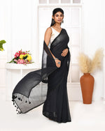 Thumbnail for Piyari Fashion Black Mulmul Cotton Saree With Tassels