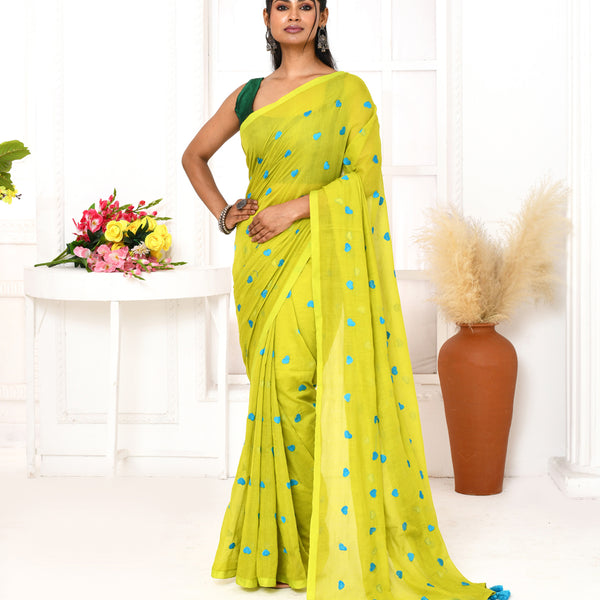 Piyari Fashion Women's Lemon Exclusive Embroidery Saree