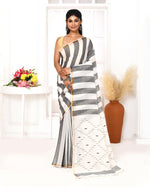 Thumbnail for Piyari Fashion Women's Grey White Cotton Handloom Jamdani Saree With Blouse