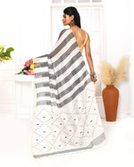 Thumbnail for Piyari Fashion Women's Grey White Cotton Handloom Jamdani Saree With Blouse