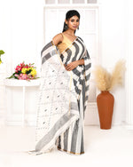 Thumbnail for Piyari Fashion Women's Grey White Cotton Handloom Jamdani Saree With Blouse