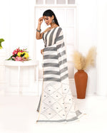 Thumbnail for Piyari Fashion Women's Grey White Cotton Handloom Jamdani Saree With Blouse
