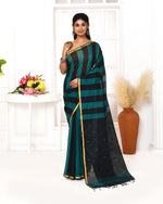Thumbnail for Piyari Fashion Women's Black Blue Cotton Handloom Jamdani Saree With Blouse