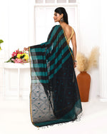 Thumbnail for Piyari Fashion Women's Black Blue Cotton Handloom Jamdani Saree With Blouse