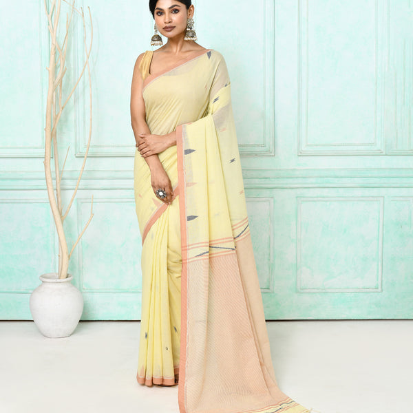 Piyari Fashion Women's Cream Cotton Handloom Jamdani Saree With Blouse - Distacart