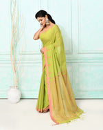 Thumbnail for Piyari Fashion Women's Olive Cotton Handloom Jamdani Saree With Blouse