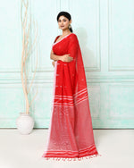 Thumbnail for Piyari Fashion Women's Red Cotton Handloom Jamdani Saree With Blouse