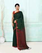 Thumbnail for Piyari Fashion Women's Dark Green Cotton Handloom Jamdani Saree With Blouse