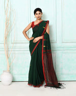 Thumbnail for Piyari Fashion Women's Dark Green Cotton Handloom Jamdani Saree With Blouse