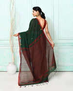 Thumbnail for Piyari Fashion Women's Dark Green Cotton Handloom Jamdani Saree With Blouse