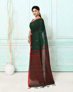Thumbnail for Piyari Fashion Women's Dark Green Cotton Handloom Jamdani Saree With Blouse