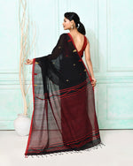 Thumbnail for Piyari Fashion Women's Black Cotton Handloom Jamdani Saree With Blouse