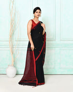 Thumbnail for Piyari Fashion Women's Black Cotton Handloom Jamdani Saree With Blouse