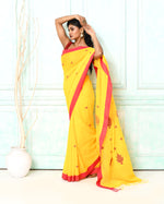 Thumbnail for Piyari Fashion Women's Yellow Cotton Handloom Jamdani Saree With Blouse