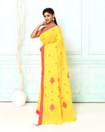 Thumbnail for Piyari Fashion Women's Yellow Cotton Handloom Jamdani Saree With Blouse