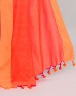 Thumbnail for Piyari Fashion Orange Border Rani Pink Cotton Saree With Tassels