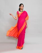 Thumbnail for Piyari Fashion Orange Border Rani Pink Cotton Saree With Tassels
