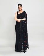 Thumbnail for Piyari Fashion Women's Black Exclusive Embroidery Saree With Tassels