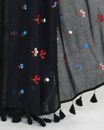 Thumbnail for Piyari Fashion Women's Black Exclusive Embroidery Saree With Tassels