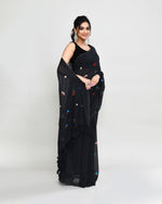 Thumbnail for Piyari Fashion Women's Black Exclusive Embroidery Saree With Tassels