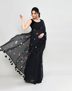 Thumbnail for Piyari Fashion Women's Black Exclusive Embroidery Saree With Tassels