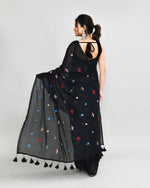 Thumbnail for Piyari Fashion Women's Black Exclusive Embroidery Saree With Tassels