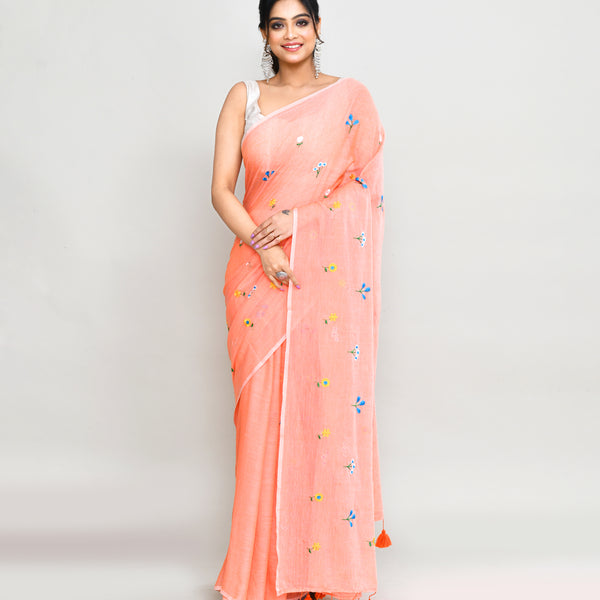 Piyari Fashion Women's Salmon Exclusive Embroidery Saree With Tassels - Distacart