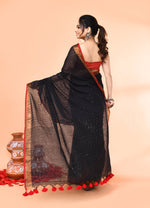 Thumbnail for Piyari Fashion Women`s Cotton Handloom Black Sequin Saree With Blouse