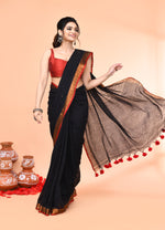 Thumbnail for Piyari Fashion Women`s Cotton Handloom Black Sequin Saree With Blouse