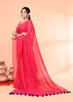 Thumbnail for Piyari Fashion Women`s Cotton Handloom Pink Sequin Saree With Blouse