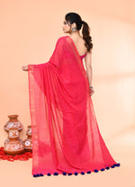 Thumbnail for Piyari Fashion Women`s Cotton Handloom Pink Sequin Saree With Blouse