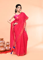 Thumbnail for Piyari Fashion Women`s Cotton Handloom Pink Sequin Saree With Blouse